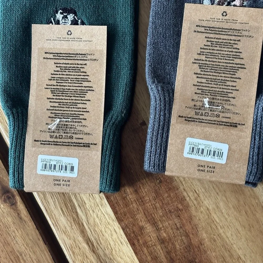 J. Crew Lot Of 2 Dress Socks Dog Christmas Hat Embroidery Green Gray Holiday NWT